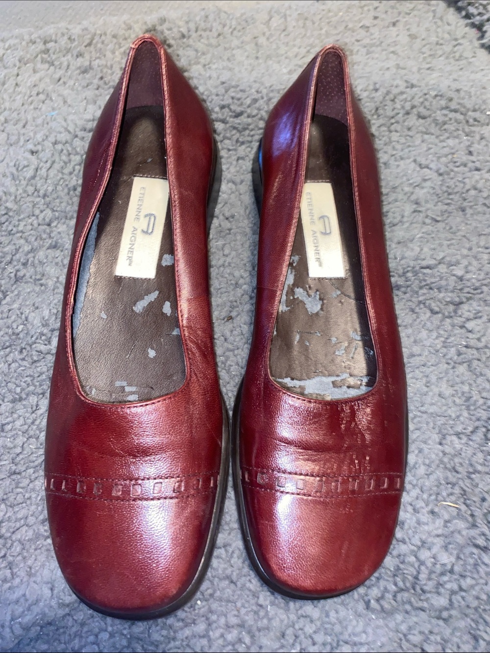 Etienne Aigner Burgundy Leather Slip-On Flats